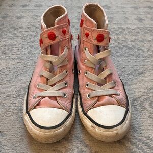Converse Pink High-Top Kids Sneakers with Red Heart Details